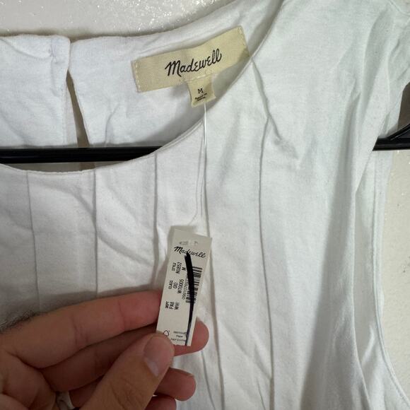 Madewell Sleeveless Crewneck Bubble Top SZ M White Pullover Lined Stretch Cotton - Picture 5 of 8